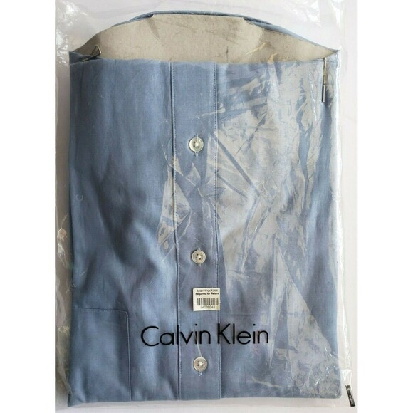 Calvin Klein Designer's Men's Long Sleeve Blue Dress Shirt 16"  34" x 35" NEW - Picture 7 of 11